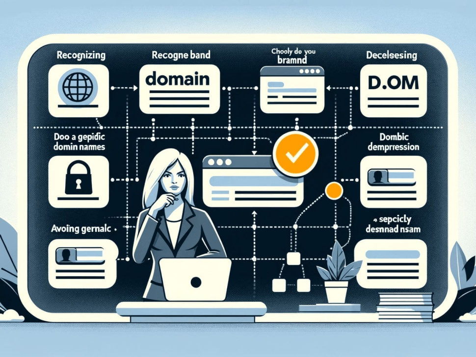 Infografía que representa las dudas que se le pueden presentar a una emprendedora a la hora de elegir dominio